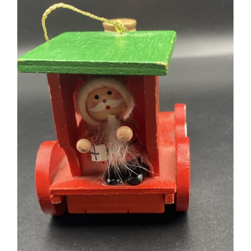 Lot 2 Vintage Wooden Train Ornaments Santa Blue Bear Engine Locomotive Christmas - Picture 5 of 15
